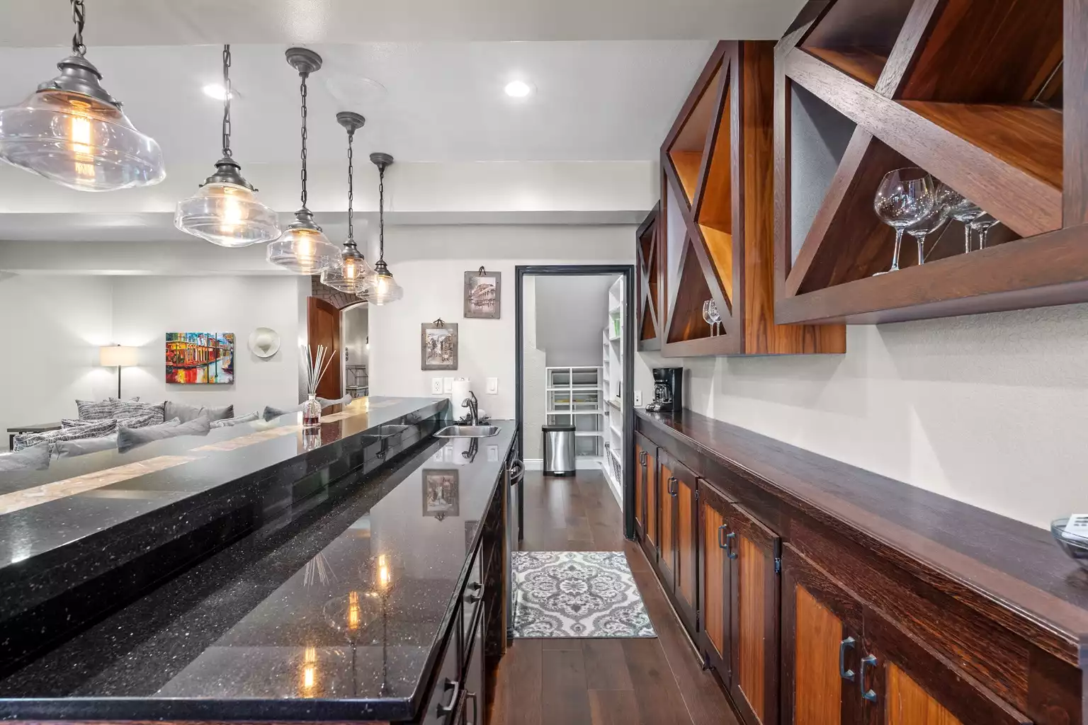 Bar and entry to kitchen