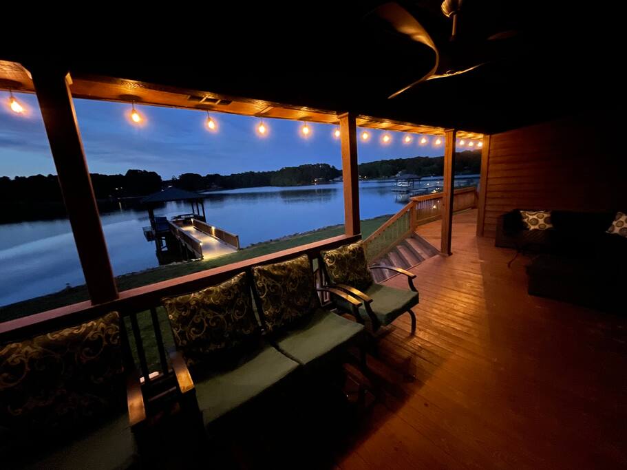 String lights create an amazing ambiance at night. - Camm’s Lakeside Retreat (close to Charlotte) - Belmont