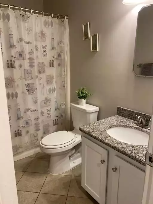 Lower bathroom with tub, shower, toilet, sink Lower bathroom with tub, shower, toilet, sink - Croatan Beach - Big Kitchen, Hot Tub, 2 Masters - Virginia Beach