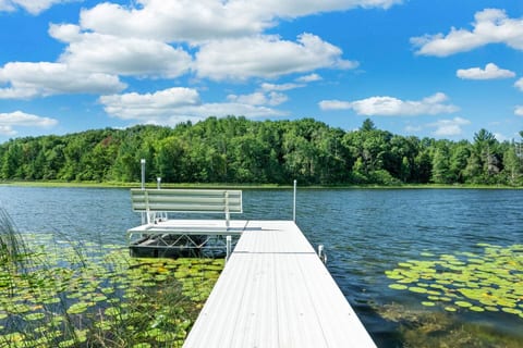 Looking out from our pier with our newly installed bench and swim ladder.