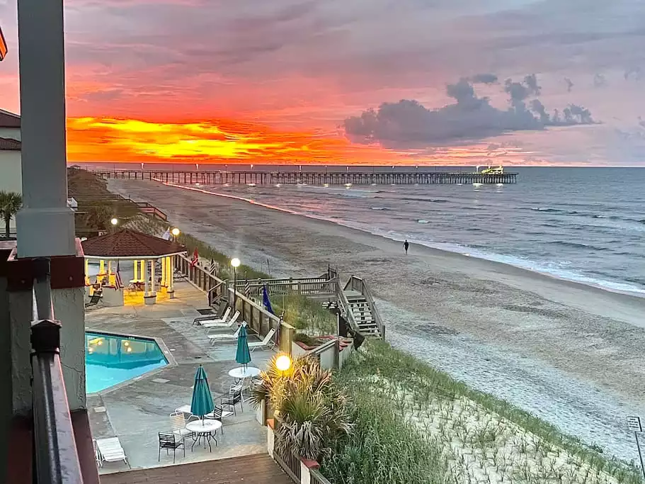 Sunrises from ocean front balcony - Bikini Bottom - Ocean Front; 2 Master Suites - North Topsail Beach