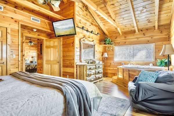 Indulge in the upstairs master suite featuring a luxurious Jacuzzi for the ultimate relaxation experience.