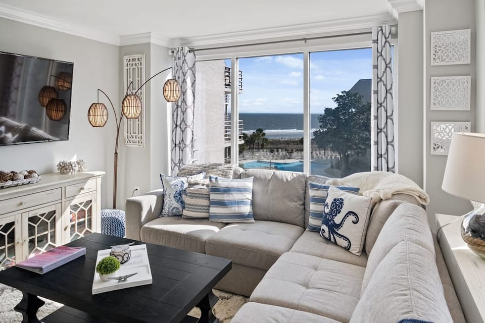 Look out over the ocean while relaxing in living room!