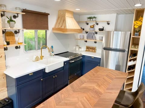 Floating stationary houseboat on river!
