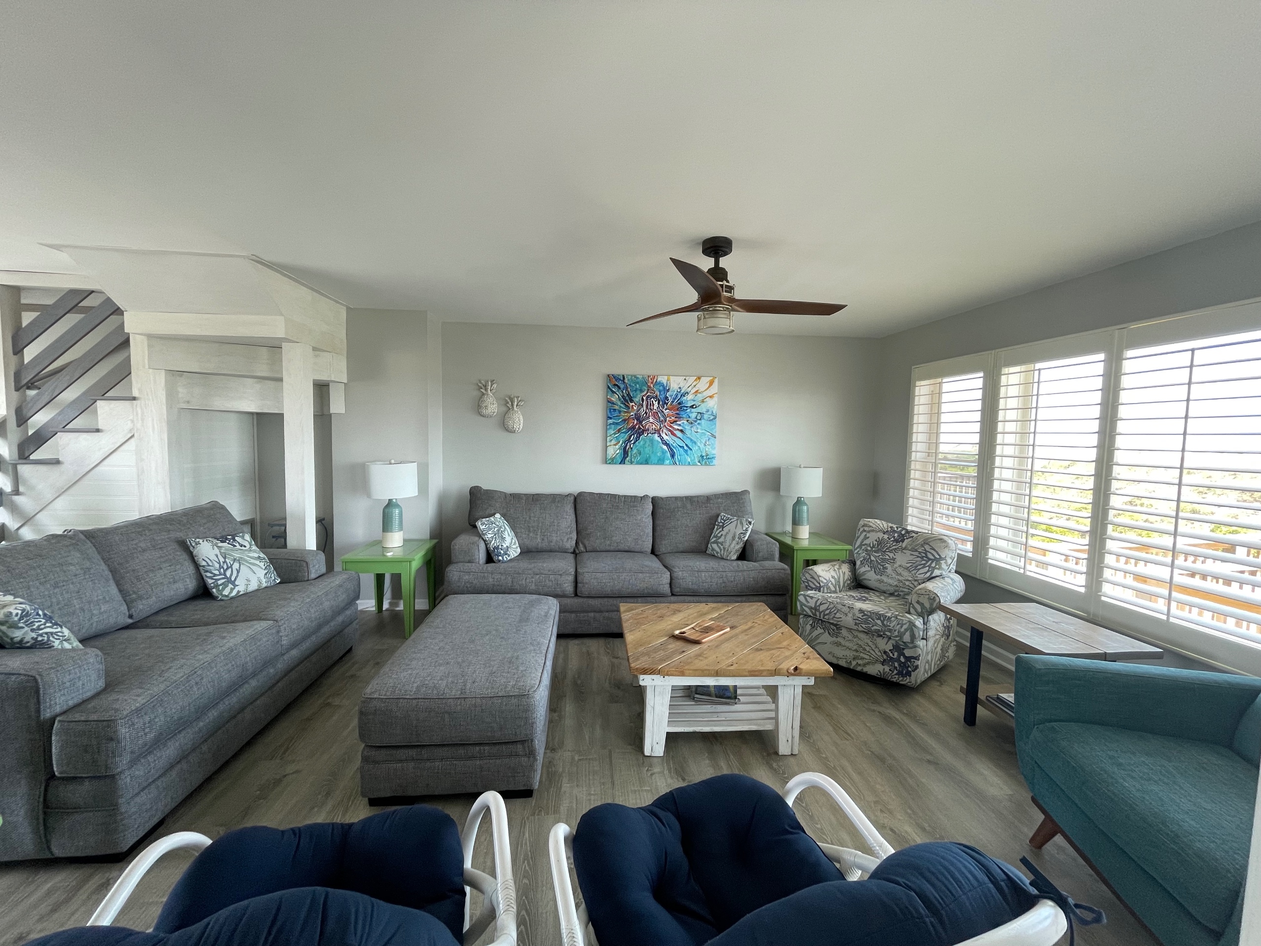 Spacious West side family room with a beautiful ocean view!