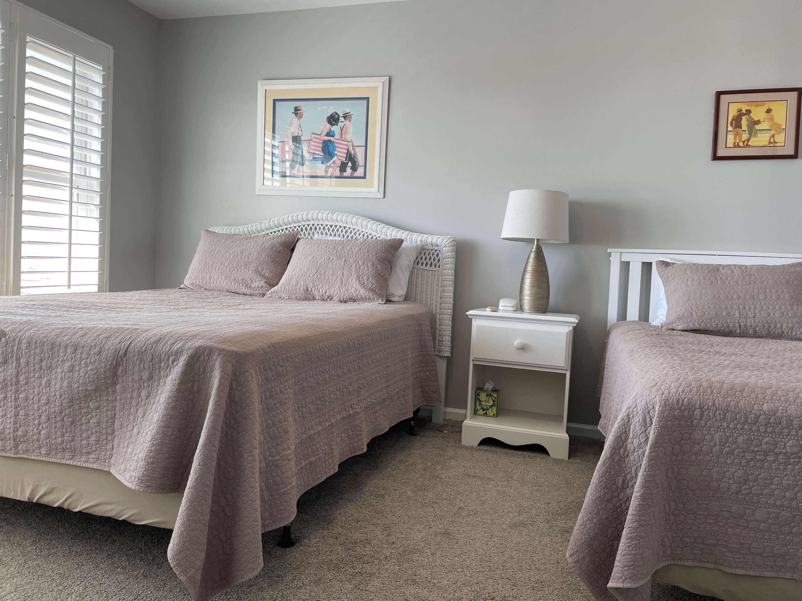 Oceanfront bedroom with queen and twin beds East