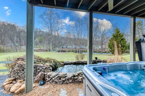 Hot Tub View | Marble, NC | Smoky Mountain Cabin | Riverbend Escape