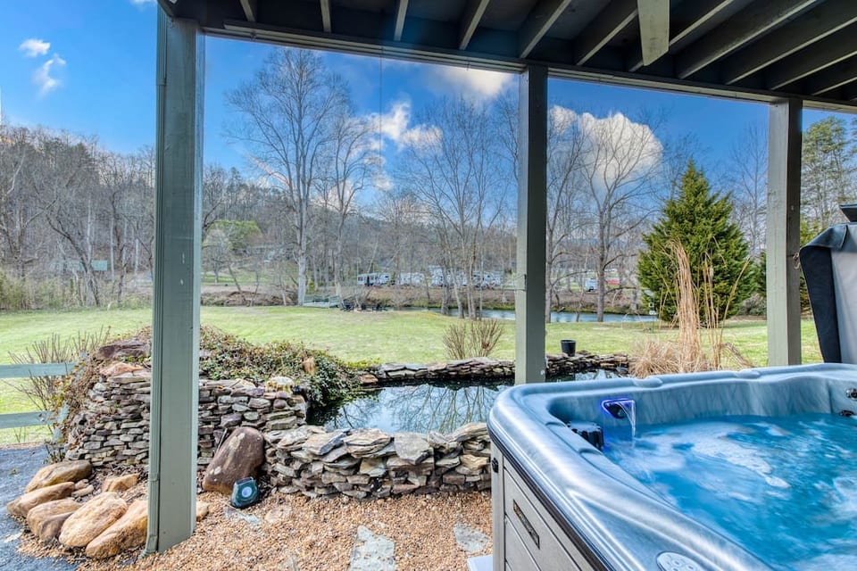 Hot Tub View | Marble, NC | Smoky Mountain Cabin | Riverbend Escape