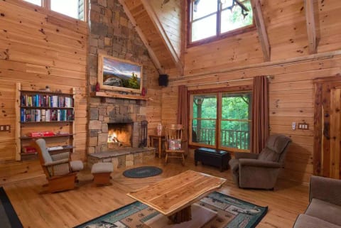 Living room with 55 inch flat panel tv. Perfect view for the cook!