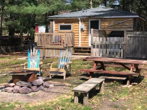 Back yard camp fire, deck, BBQ grill, and more