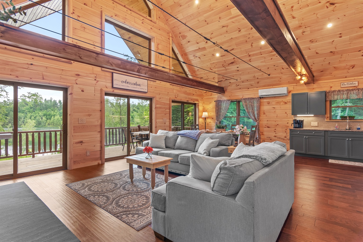 Cedars Log Home : New Lake Front w Kayaks! Hot Tub - Otego Cedars Log Home : New Lake Front w Kayaks! Hot Tub - Otego