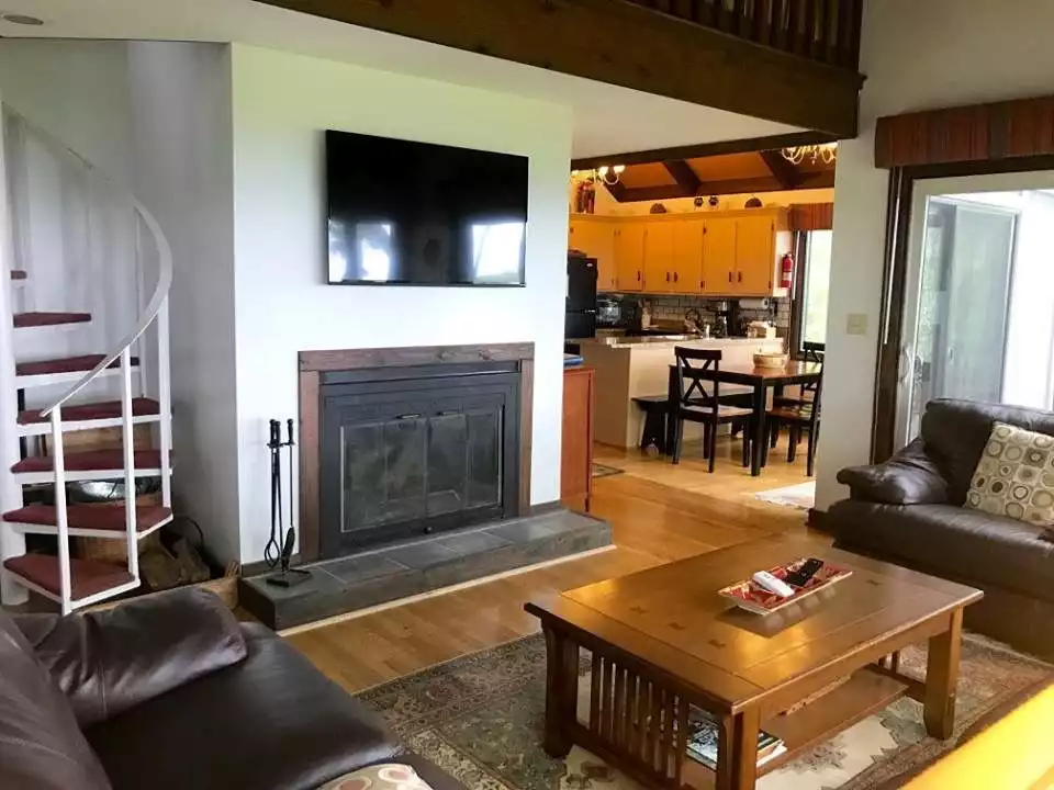 Cosy Living Room with flatscreen TV and woodburning fireplace. - Eagle's Lookout at Wintergreen Resort - Wintergreen Resort