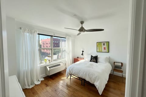 Its quite a large bedroom with lots of light.