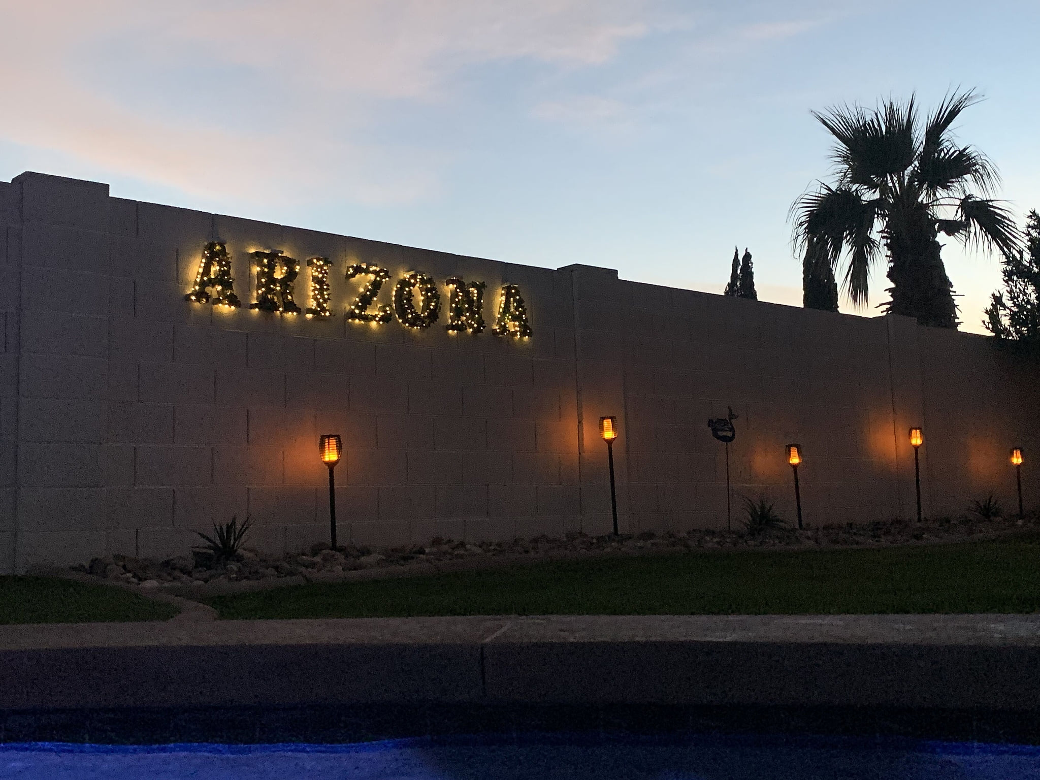 Instaworth Arizona sign in backyard, lights up at night!