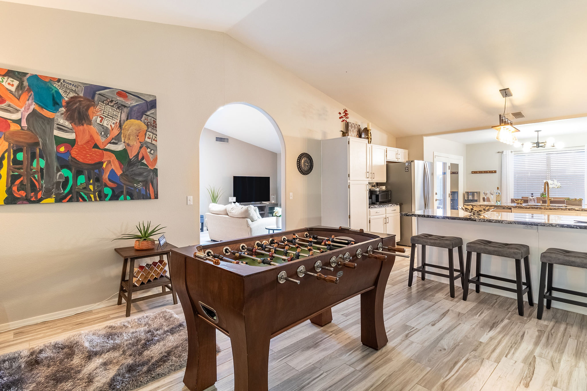 Game room open to kitchen