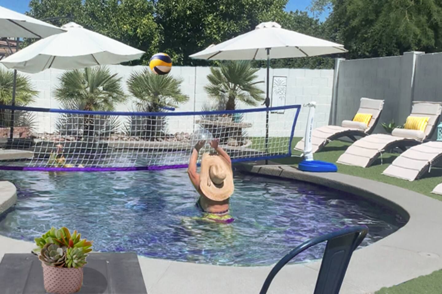 When your ready to get competitive, portable volley ball net stored in the garage. Stadium Oasis Glendale, Arizona