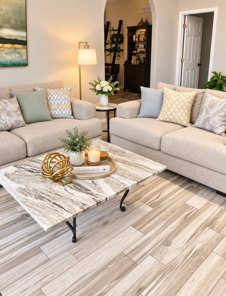Comfy couches and gorgeous leathered granite coffee table. Stadium Oasis Glendale, AZ
