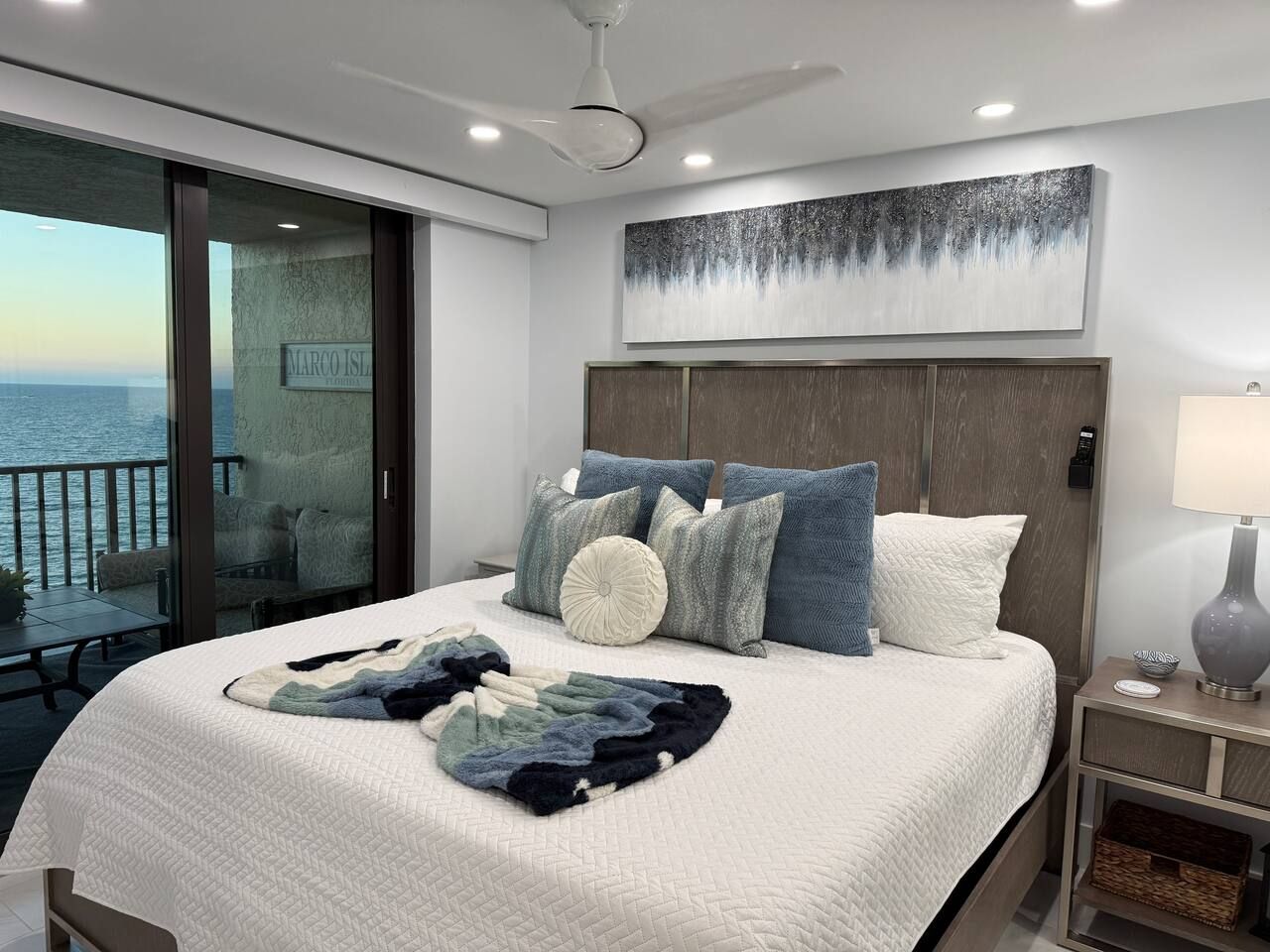 Primary King Bed with luxurious bedding and the view!