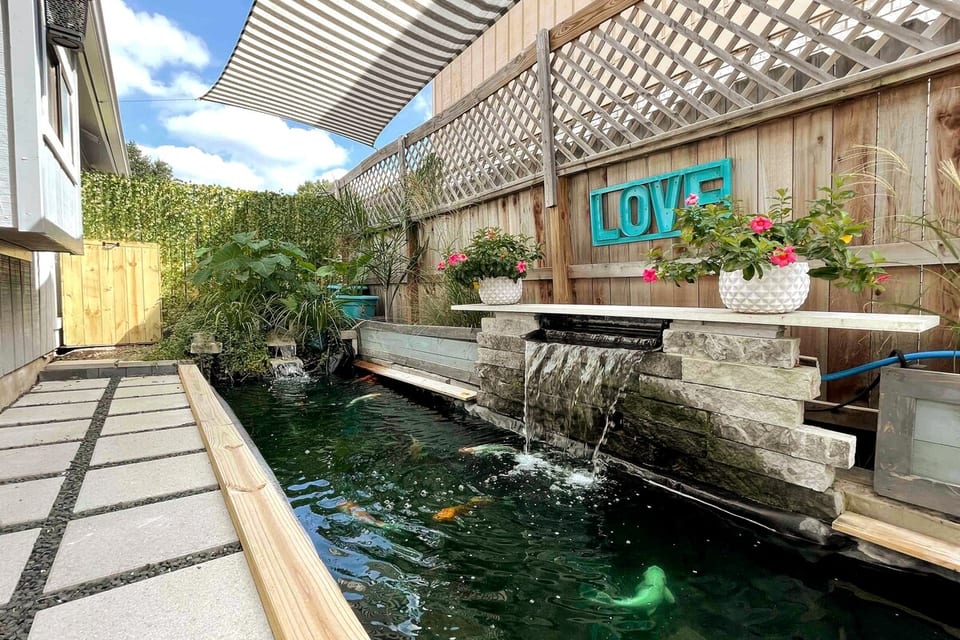 Enjoy your own private koi pond, complete with soothing water features that fill the air with calming sounds. The perfect spot to relax and unwind after a busy day.