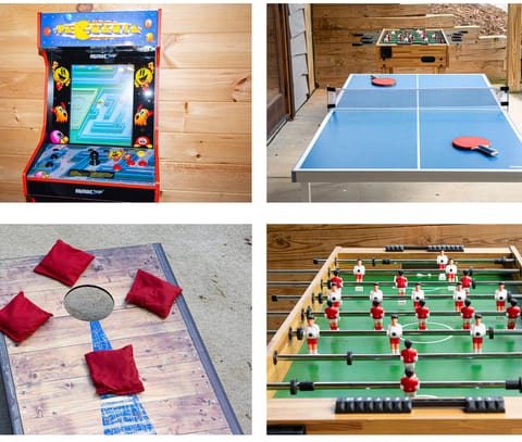 Enjoy endless entertainment with our fully equipped game area featuring classic arcade games, ping pong, foosball, and cornhole. Whether you're challenging your friends or bonding with the kids, there's something for everyone to enjoy during your stay