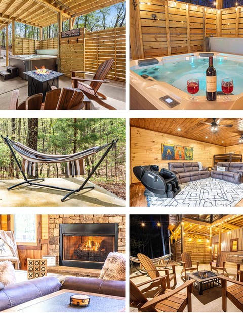Unwind in style at Wolf Cabin! Whether you're lounging in the hammock surrounded by nature, relaxing in the cozy living room by the fireplace, enjoying a soothing massage in our state-of-the-art massage chair, or gathering around the fire pit under the sta