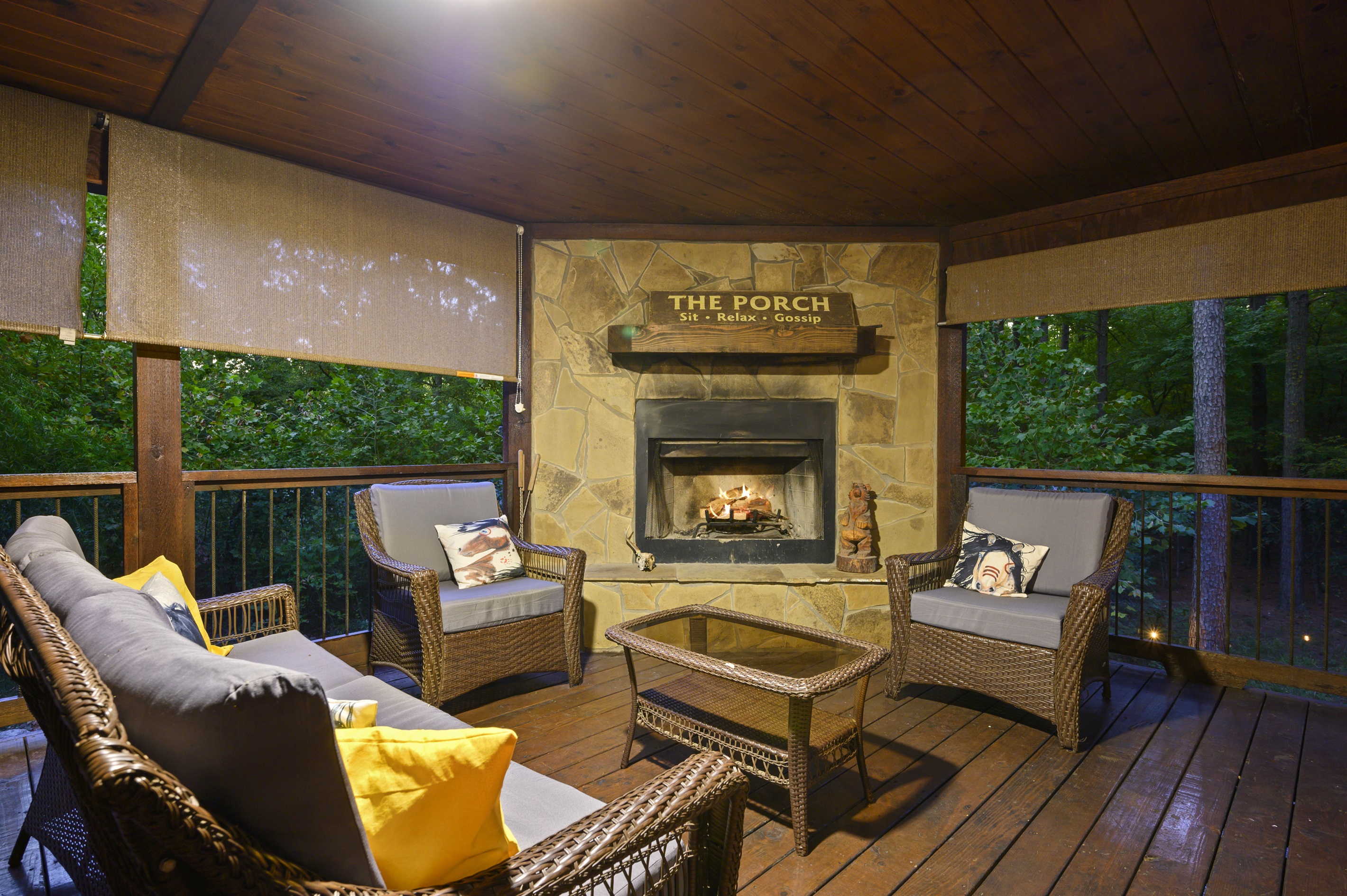 The porch and gas fireplace are a comfortable place to relax every evening The porch and gas fireplace are a comfortable place to relax every evening - Iron Horse Lodge - Broken Bow