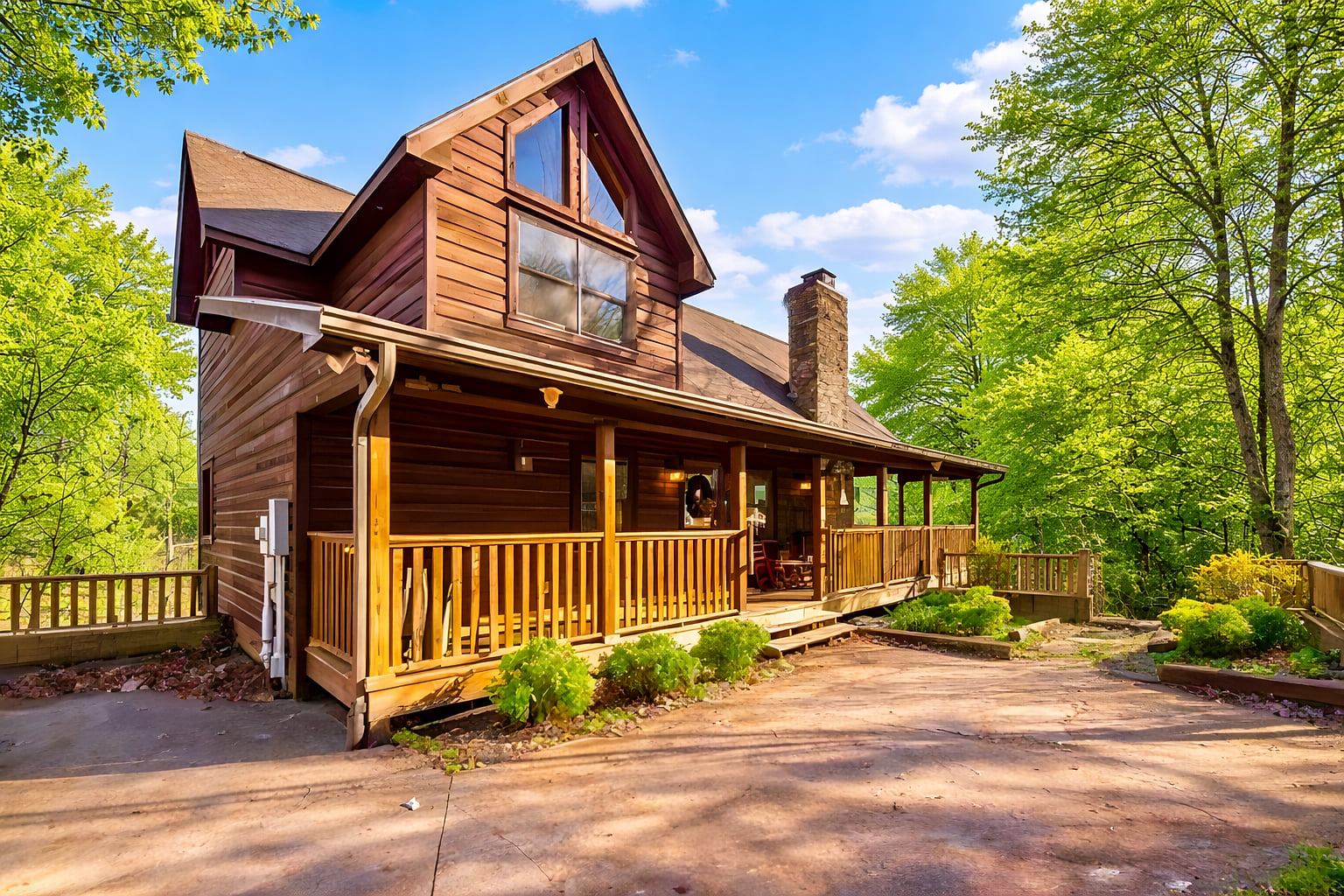Step onto the porch of your mountain retreat, where the scent of cedar greets you and the morning sun dances across the cabin’s rustic charm.