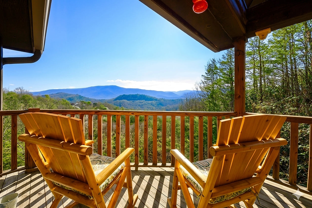 Start your mornings with this magnificent view, enjoyed from any of the three private decks at Little Cub Cabin, ideal for coffee at sunrise, peaceful reading, or evening stargazing.