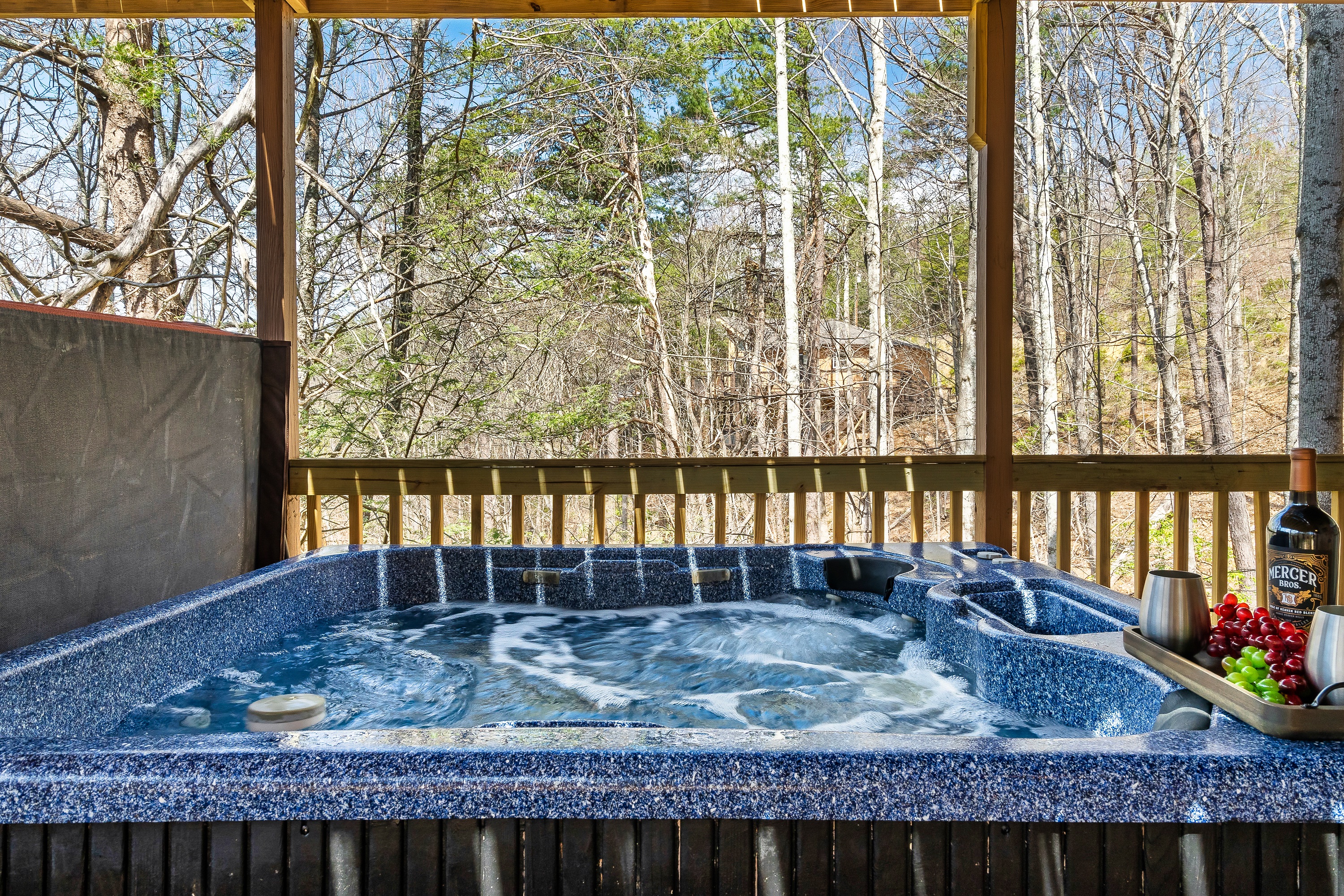 Soak in the hot tub on lower deck. Time to relax.