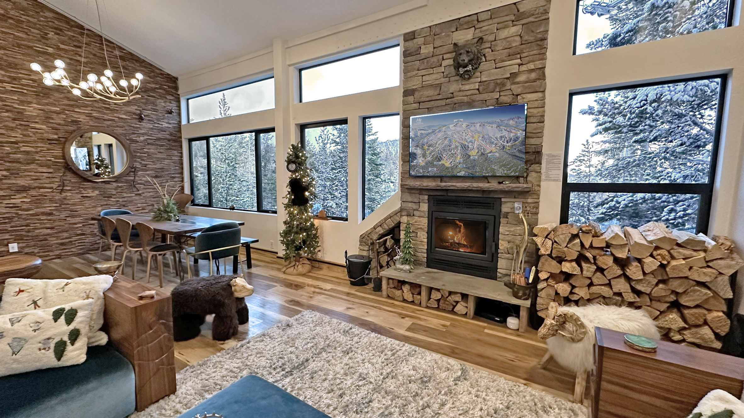 Living Room with custom furniture, fireplace, games, Premium channel, loads of entertainment options