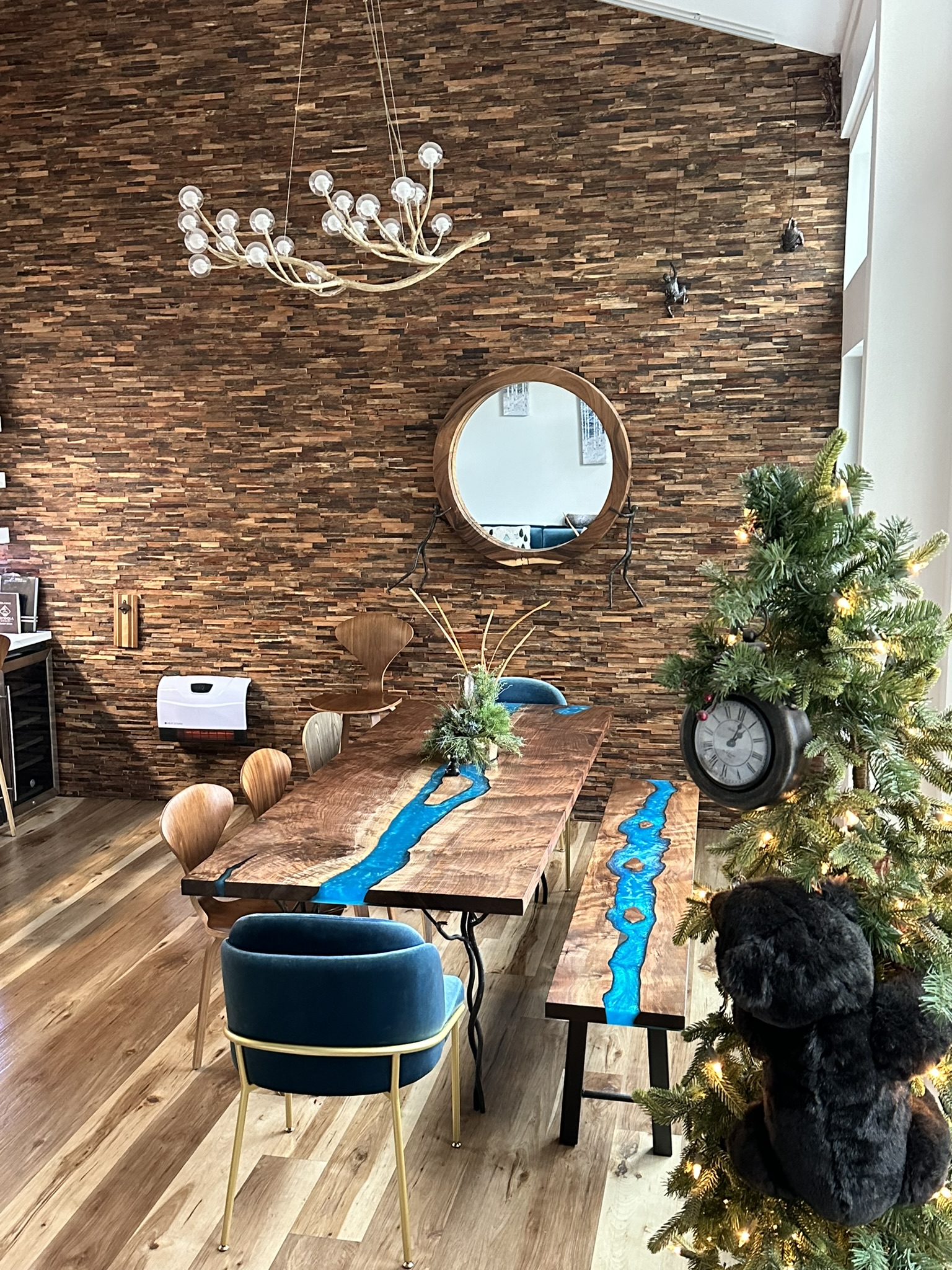 Custom Dining Room Table with additional seating at the bar