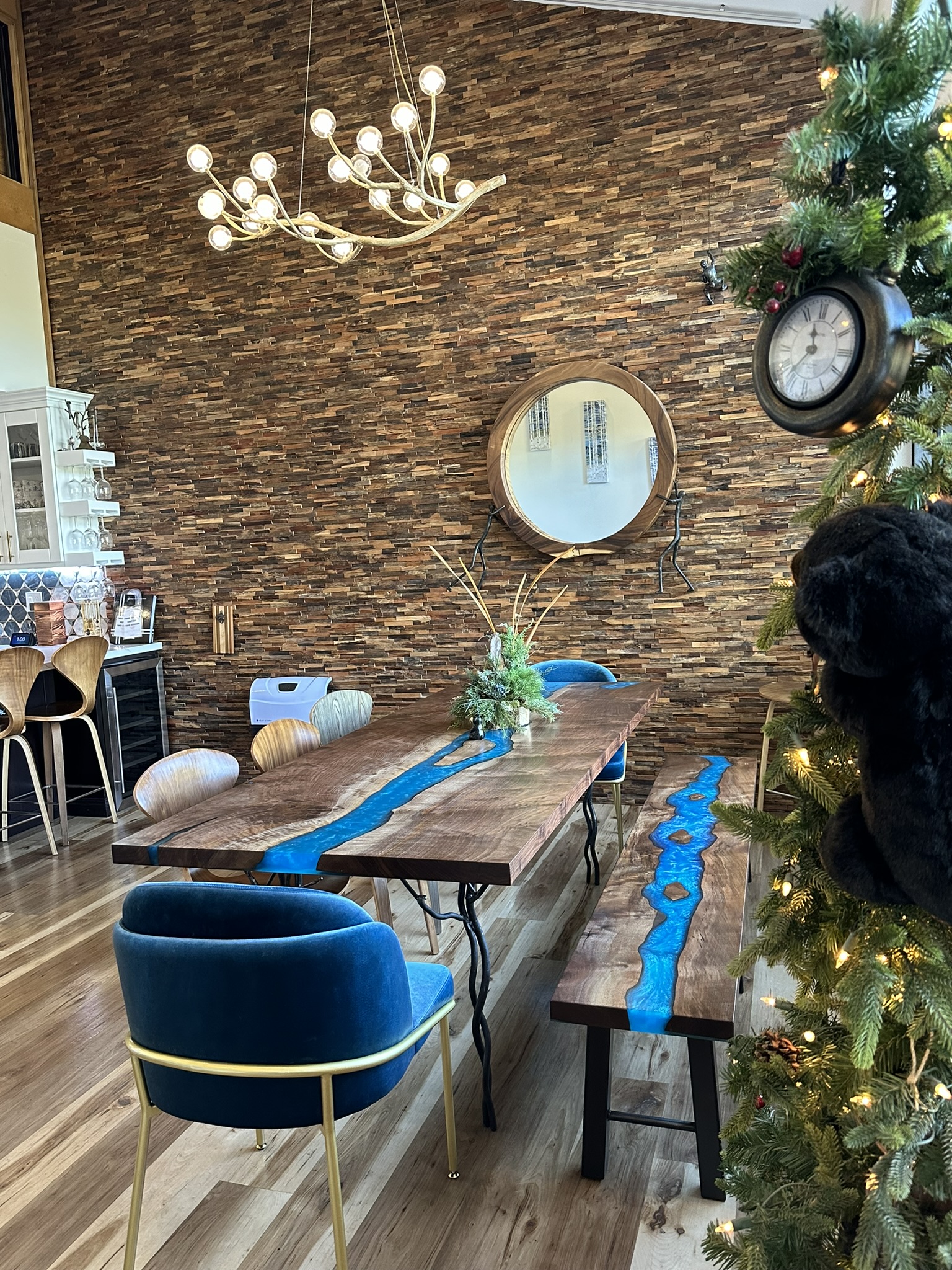 Custom Dining Room Table with additional seating at the bar