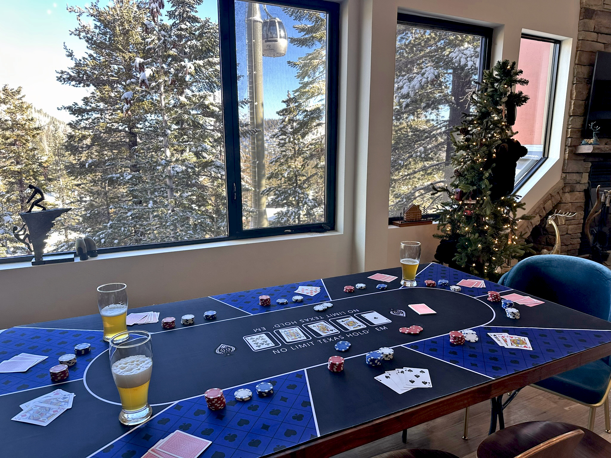 Tabletop Poker Mat and poker sets provided