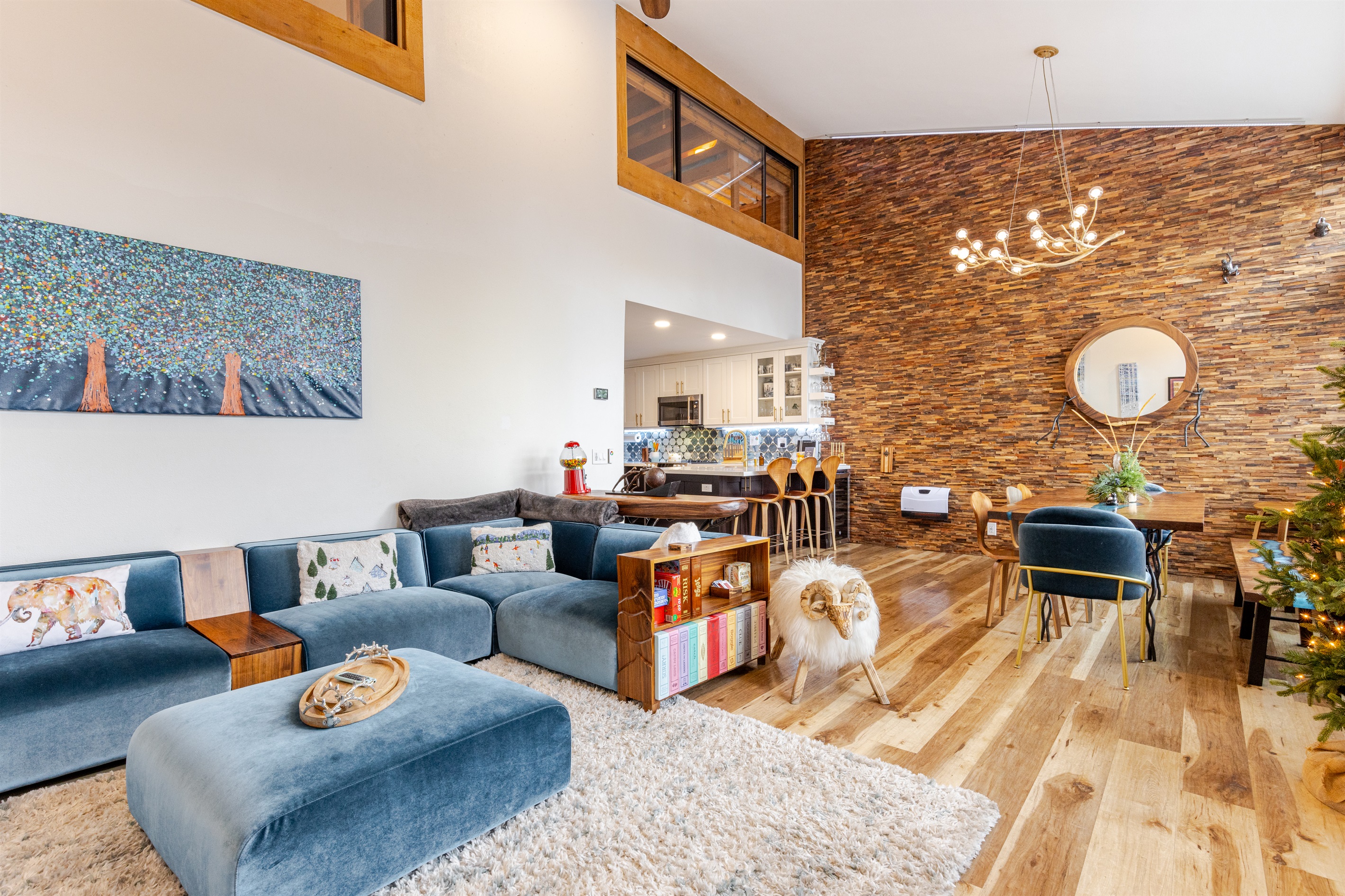 Living Room with custom furniture, fireplace, games, Premium channel, loads of entertainment options