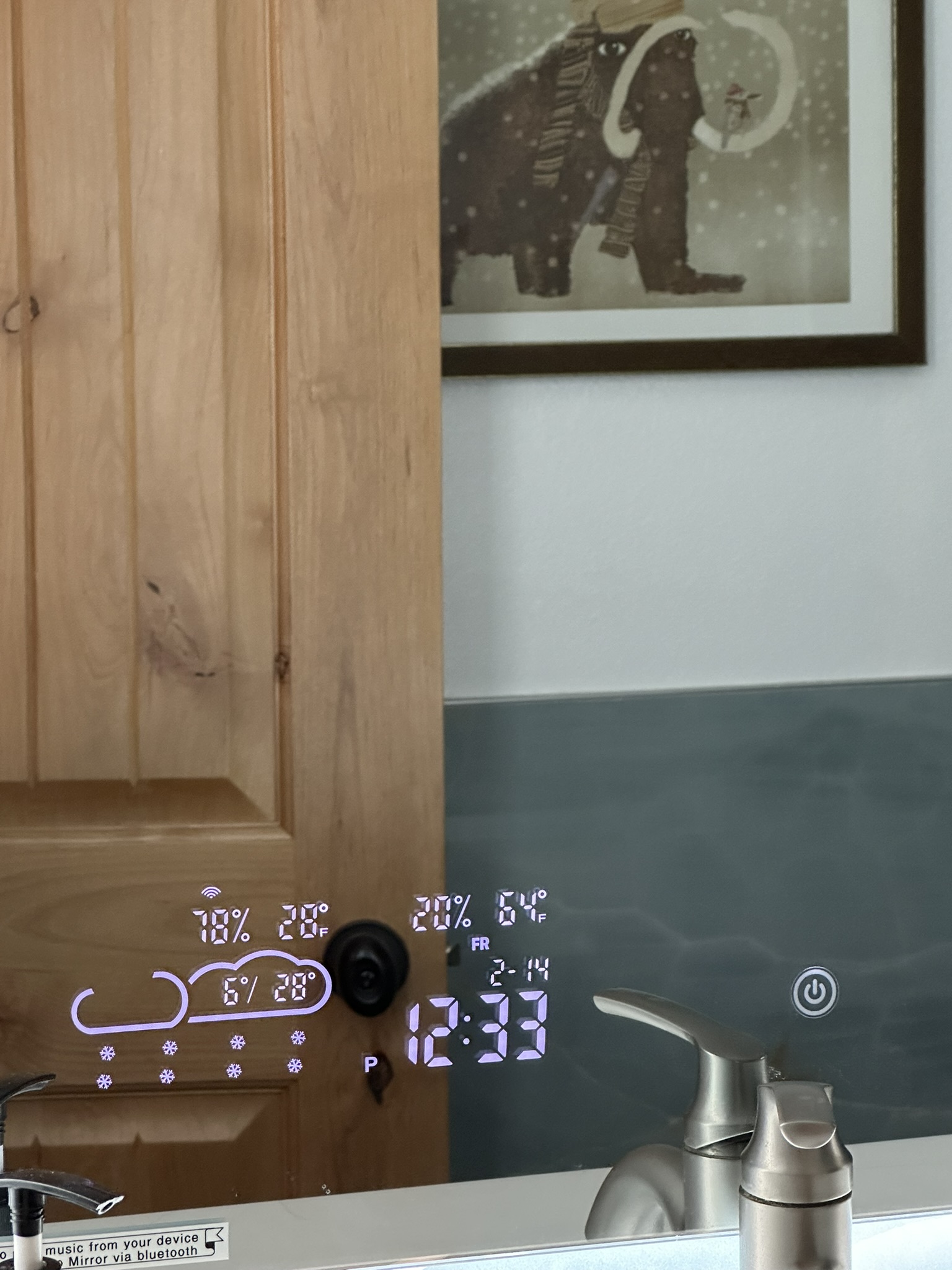 Bathroom 3 heated fog free mirror with bluetooth speakers and weather report