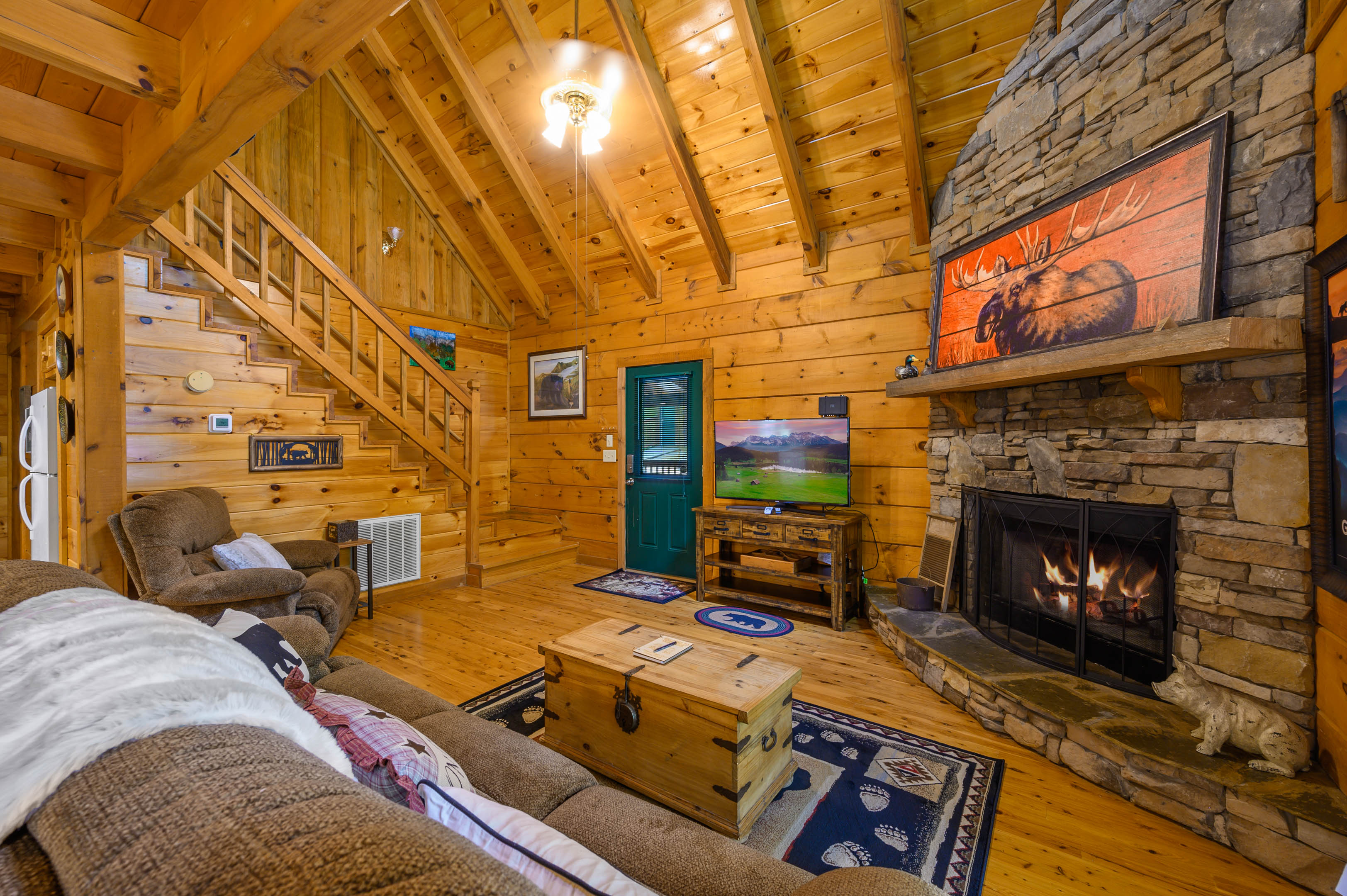 Living Area With Reclining Sofa, DirecTV, Fireplace