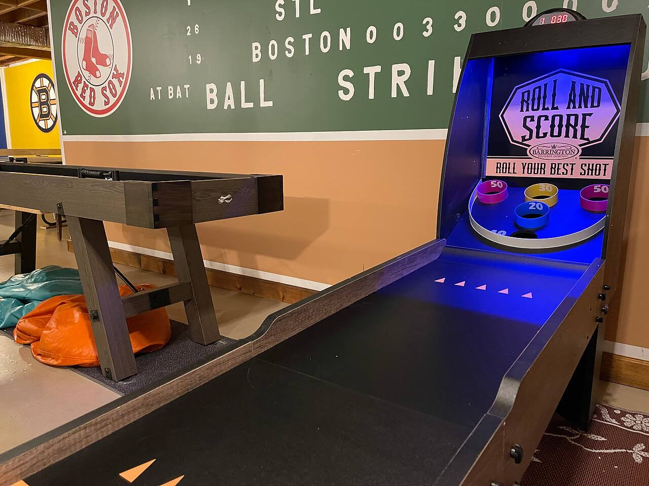 Game room with shuffle board,  ski ball, air hockey and ping pong