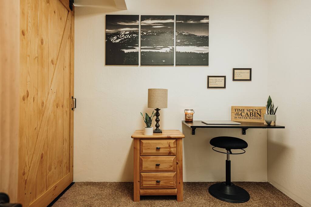 A cozy dedicated workspace in our cabin’s bonus room / office. 