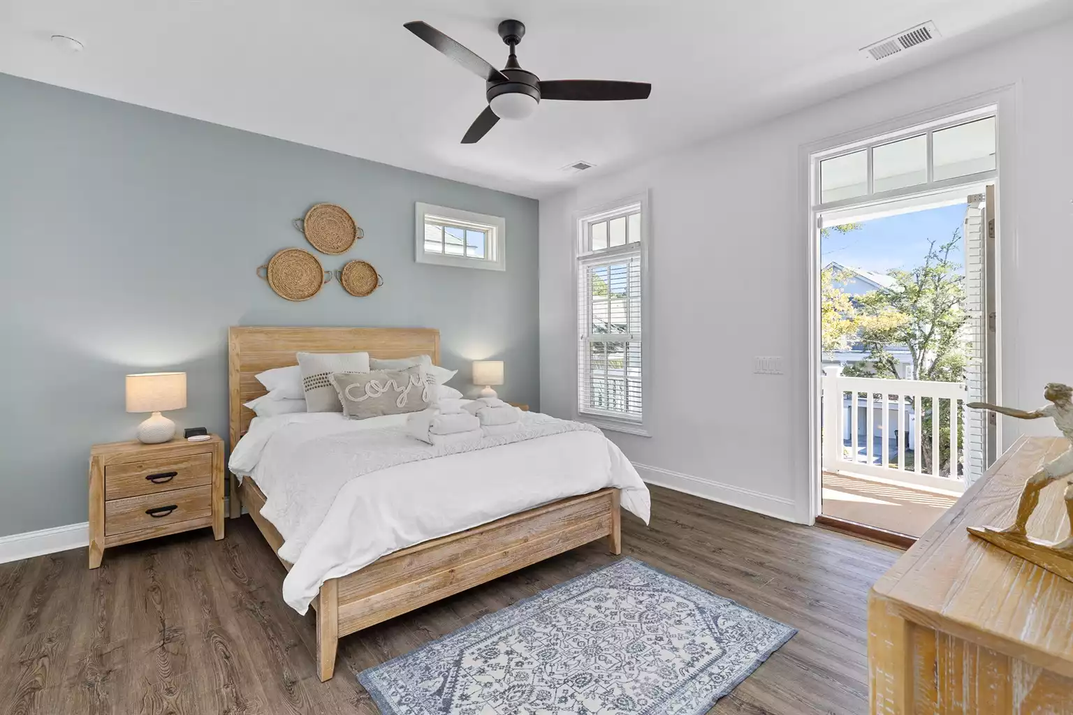 Queen Bedroom #1 on Top Floor With Balcony, smart TV, fresh duvet cover - Luxury beach house w/pool, elevator, game room. Steps to Beach - Hilton Head Island