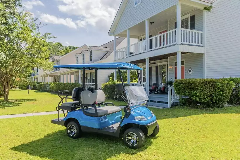 Enjoy the INCLUDED brand new electric golf cart for rides to the Corner Perk for coffee, old town Bluffton, or to the pier in the evenings. Golf carts are a big part of life in Bluffton!