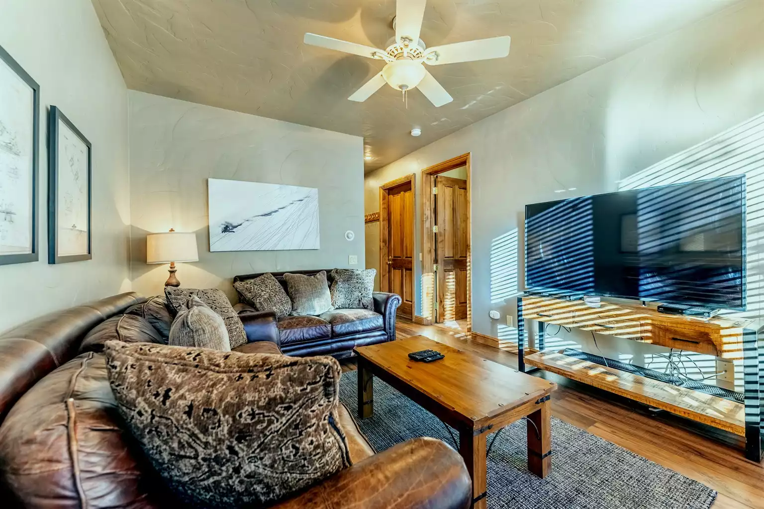 Lower level living area w/ 65" Smart TV