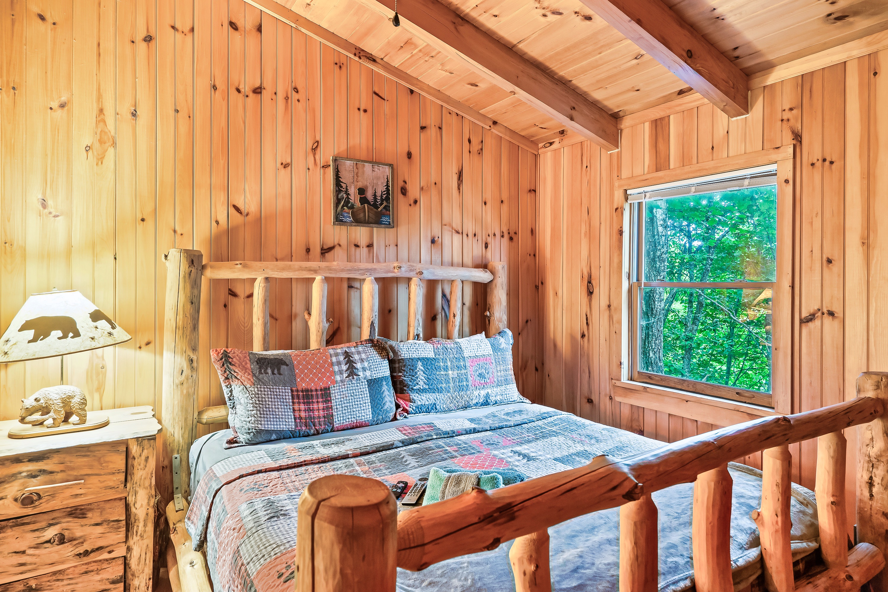 Upstairs king bedroom with ensuite full bathroom