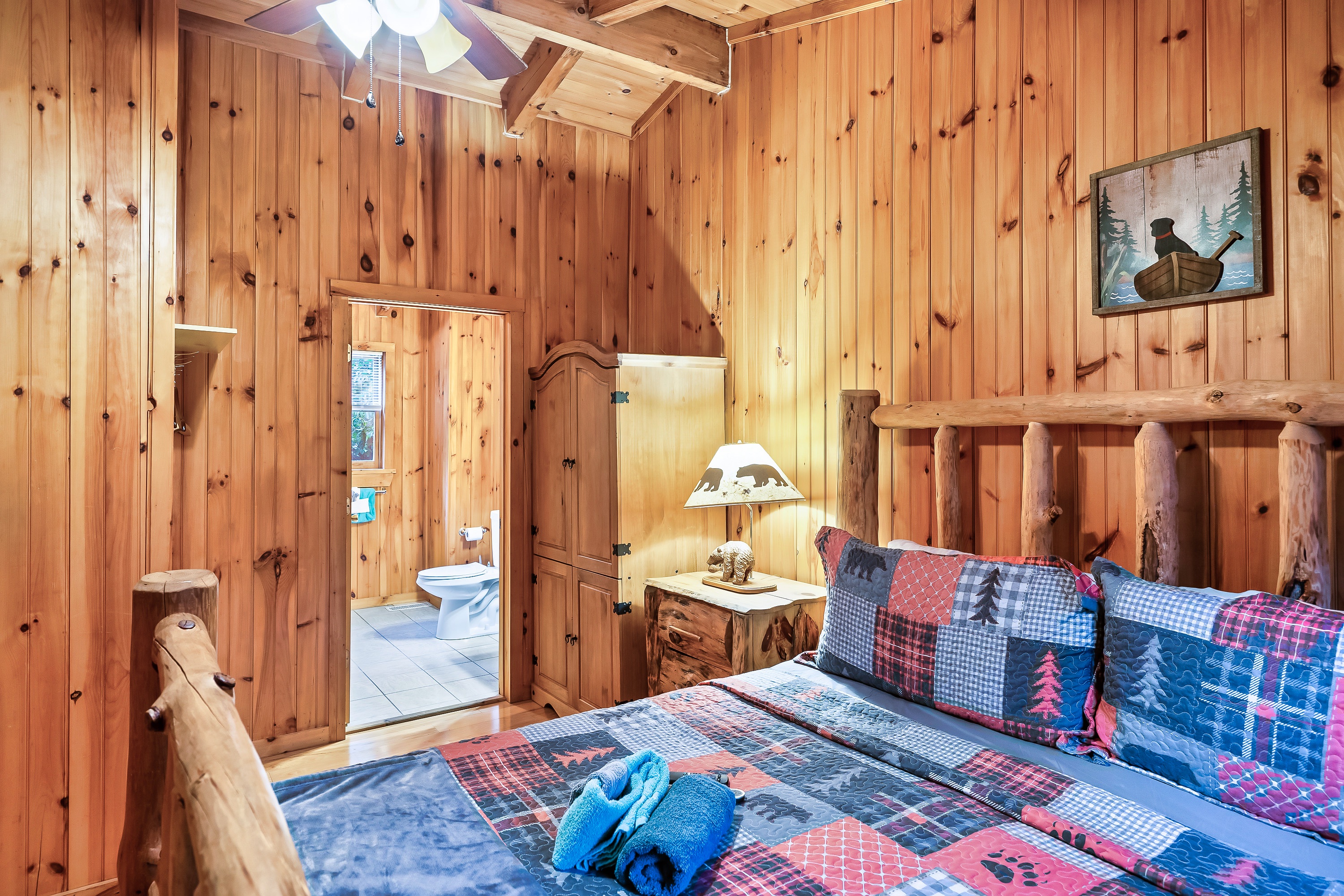 Upstairs king bedroom with ensuite full bathroom