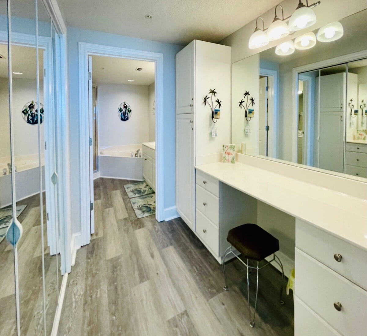Makeup vanity and large master closet
