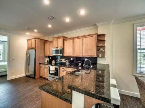 Fully-stocked kitchen.