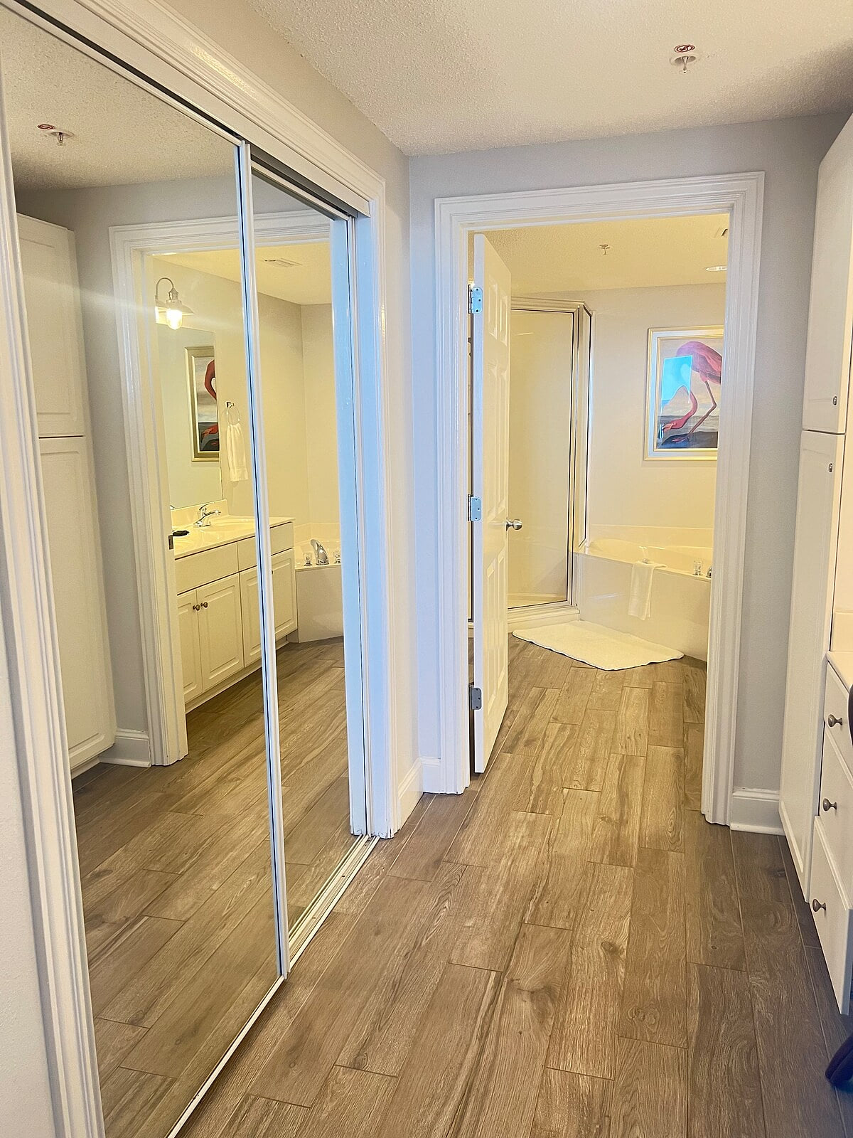 Large en-suite master bath with large closet and makeup vanity. 