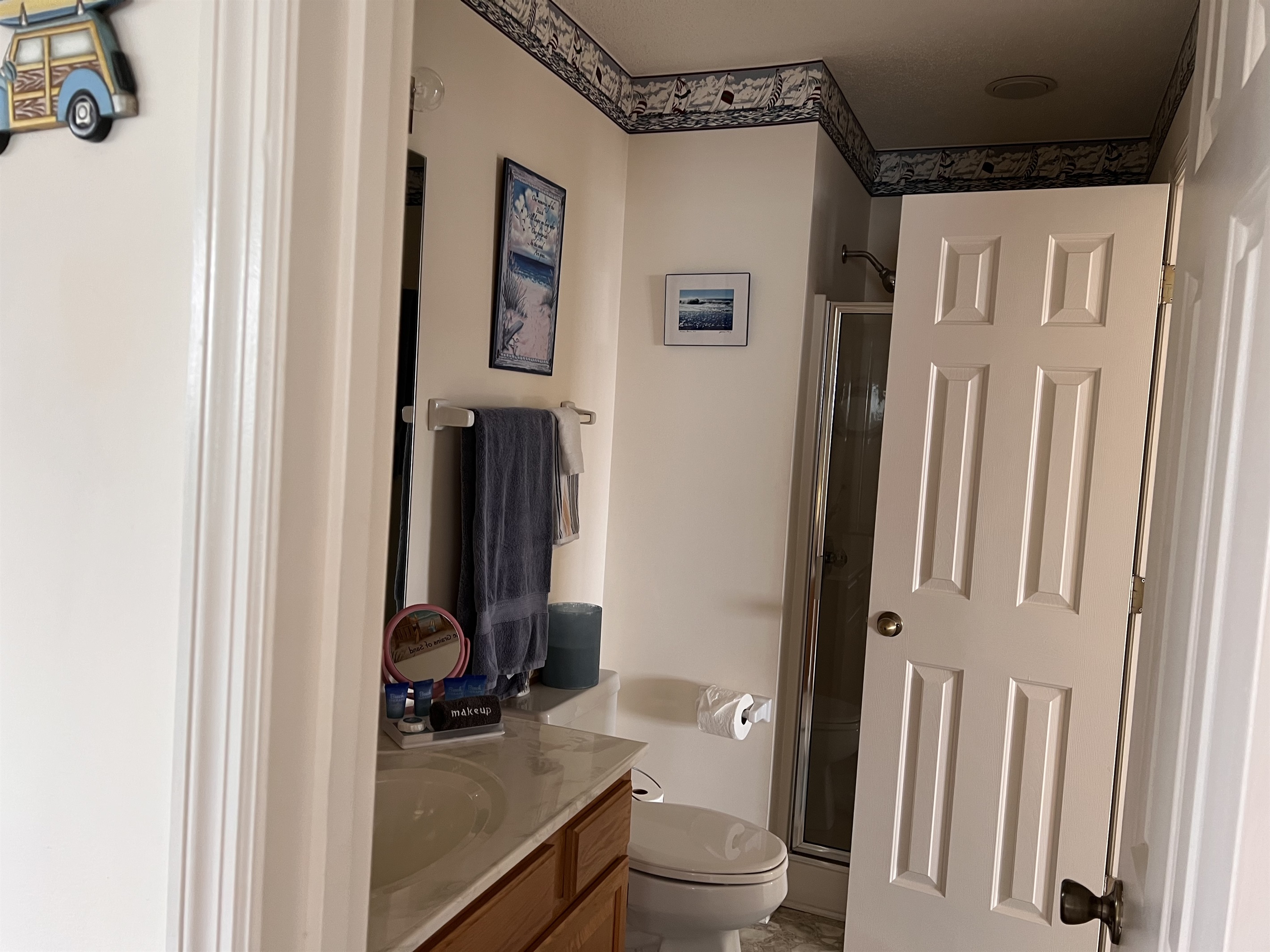 Bathroom off upstairs bedroom #3 with shower Bathroom off upstairs bedroom #3 with shower - The C's By The Sea - Holden Beach