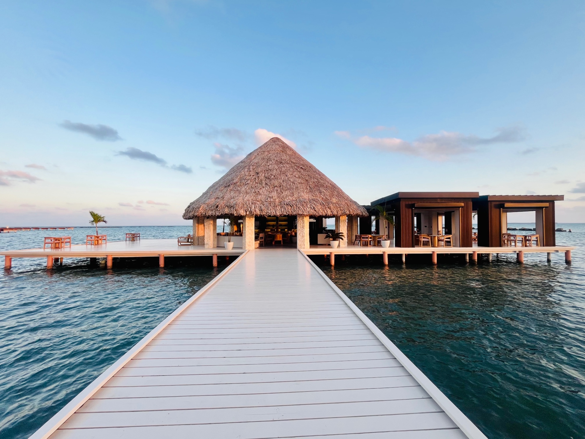 Over the water dining at the beachfront resort 