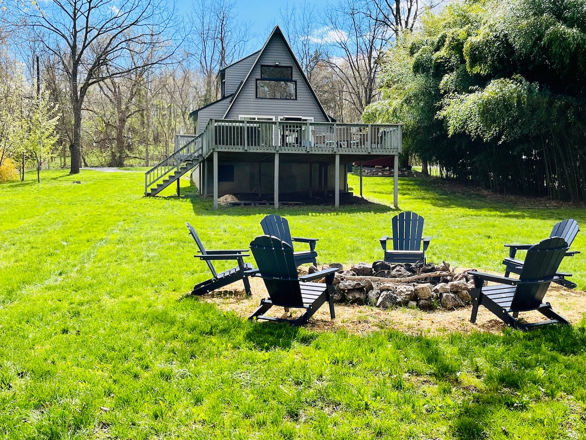 Riverfront🏕A-Frame Fire Pit🔥 Hot Tub / Hammock 