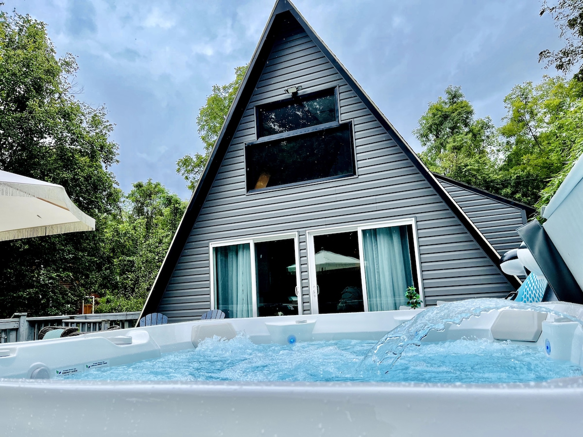 Riverfront🏕A-Frame Fire Pit🔥 Hot Tub / Hammock 